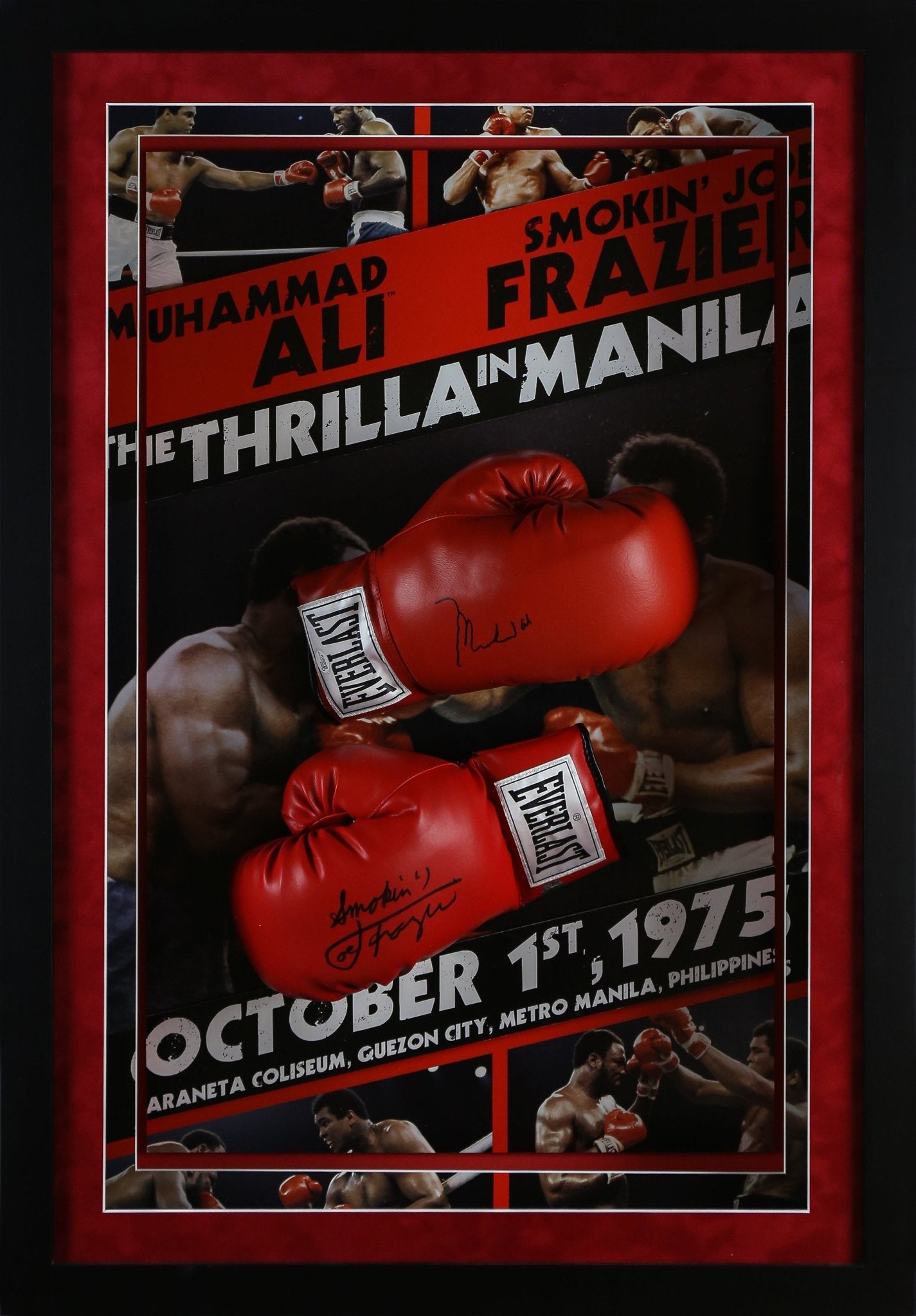 Muhammad Ali and Joe Frazier Signed Thriller In Manilla Gloves Framed Display - Memorabilia Framers Shop